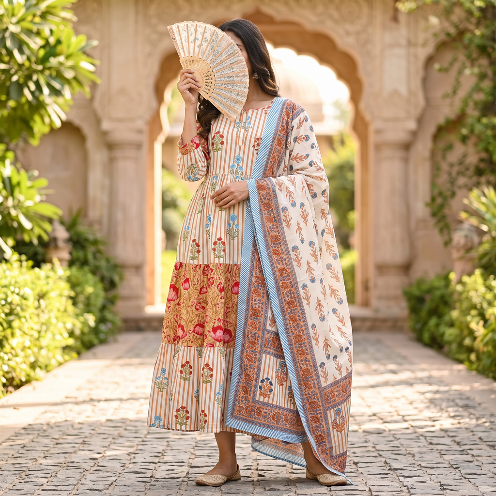 L/XL Special Printed Cotton Dress 57" Long Jalabiya With Sheila RNY 1095