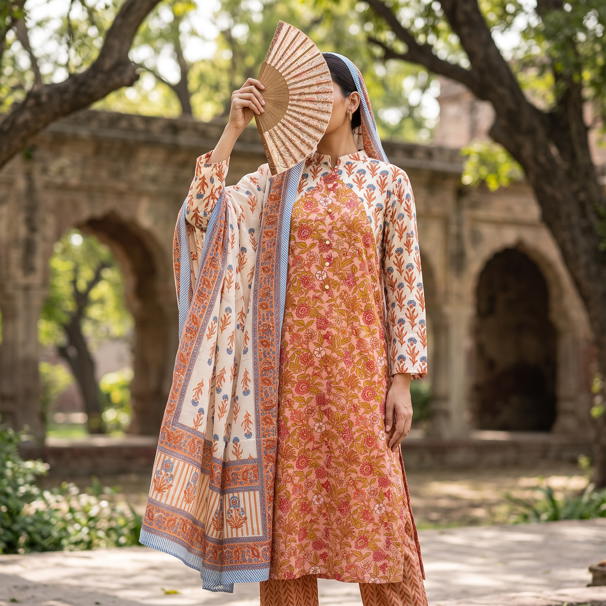 L/XL Honey  Printed Cotton Dress 57" Long Jalabiya With Sheila RNY 1098