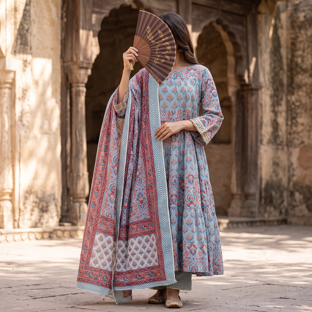 XS.S Moon  Printed Cotton Dress 54" Long Jalabiya With Sheila RNY 1099