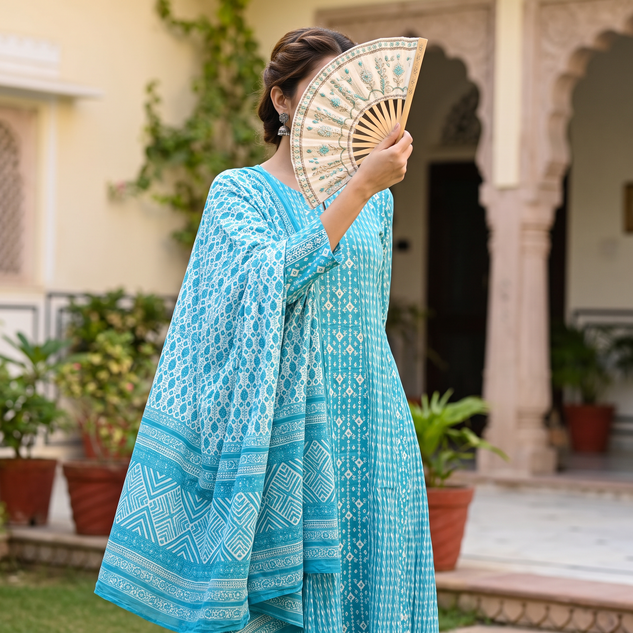 L/XL Annia with Shila Printed Cotton Dress 57" Long Jalabiya RN 1006