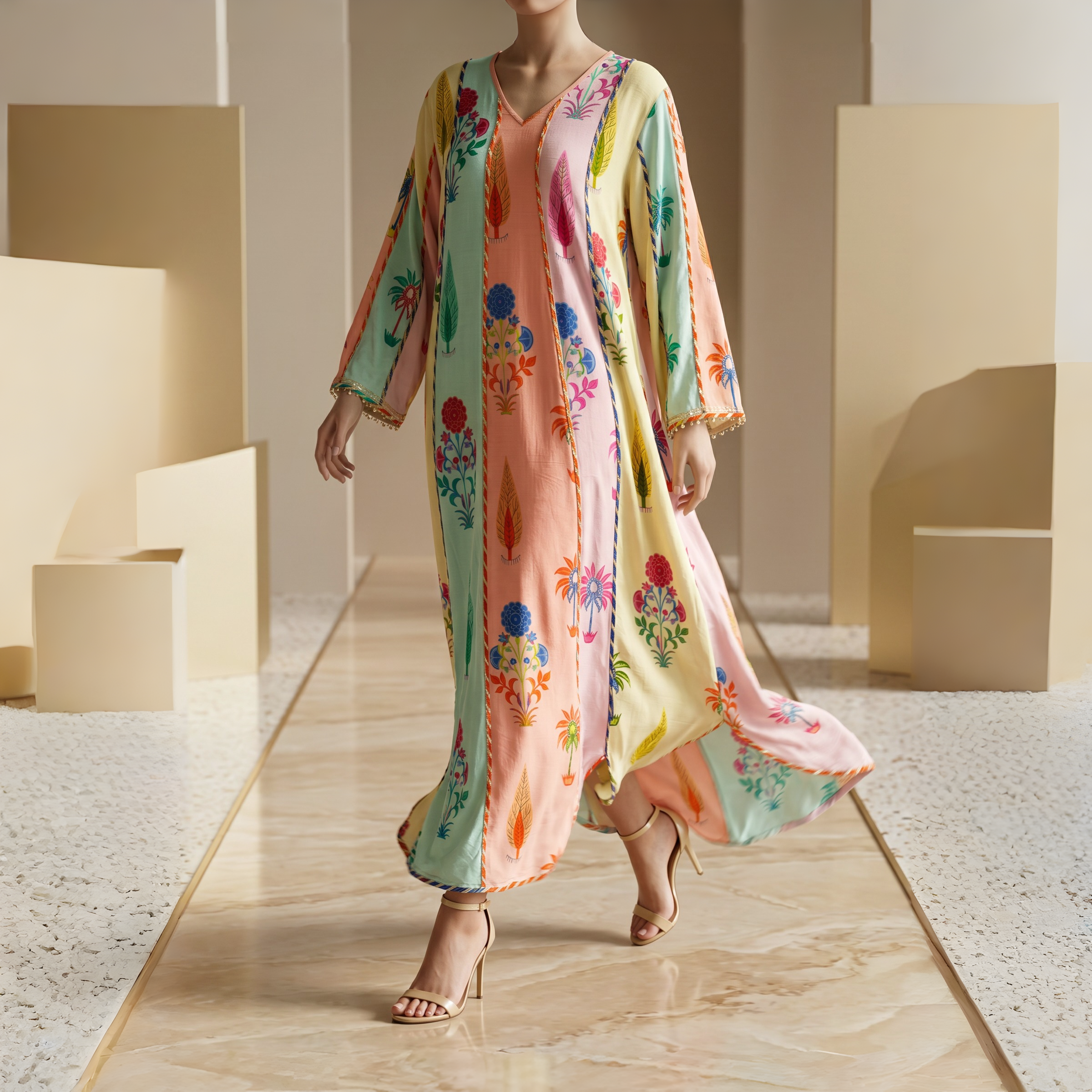 Meher Multi Color Cotton Dress Jalabiya