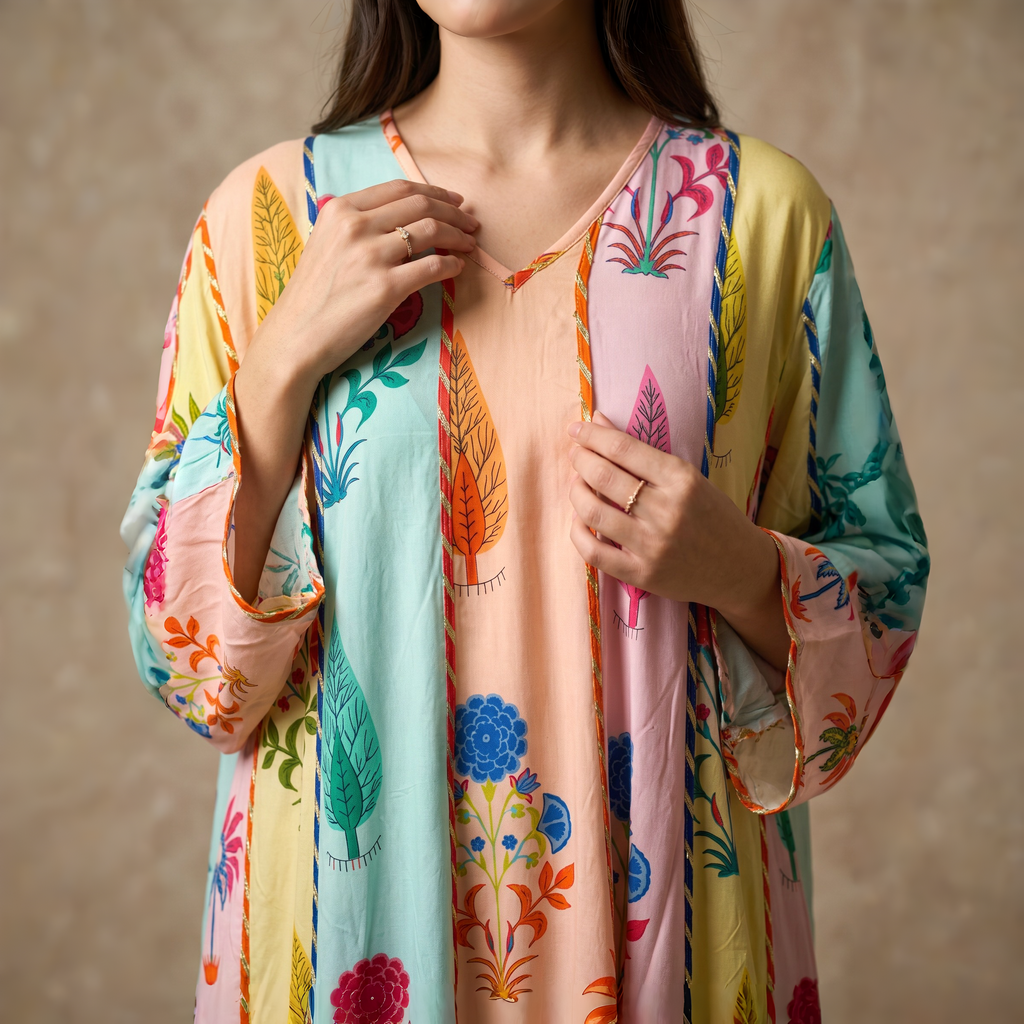 Meher Multi Color Cotton Dress Jalabiya
