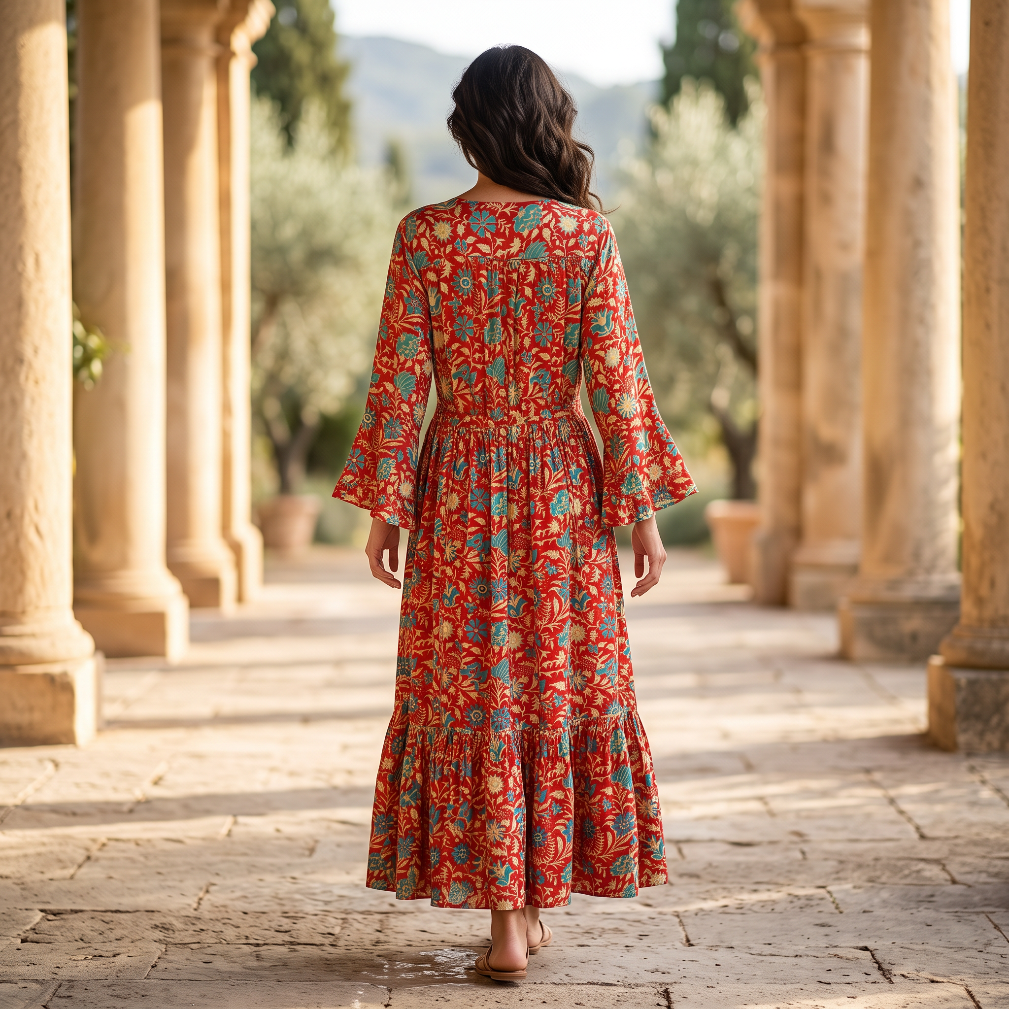 L/XL Ari  Silk Crystal Printed Cotton Dress 57" Long Jalabiya RN 952