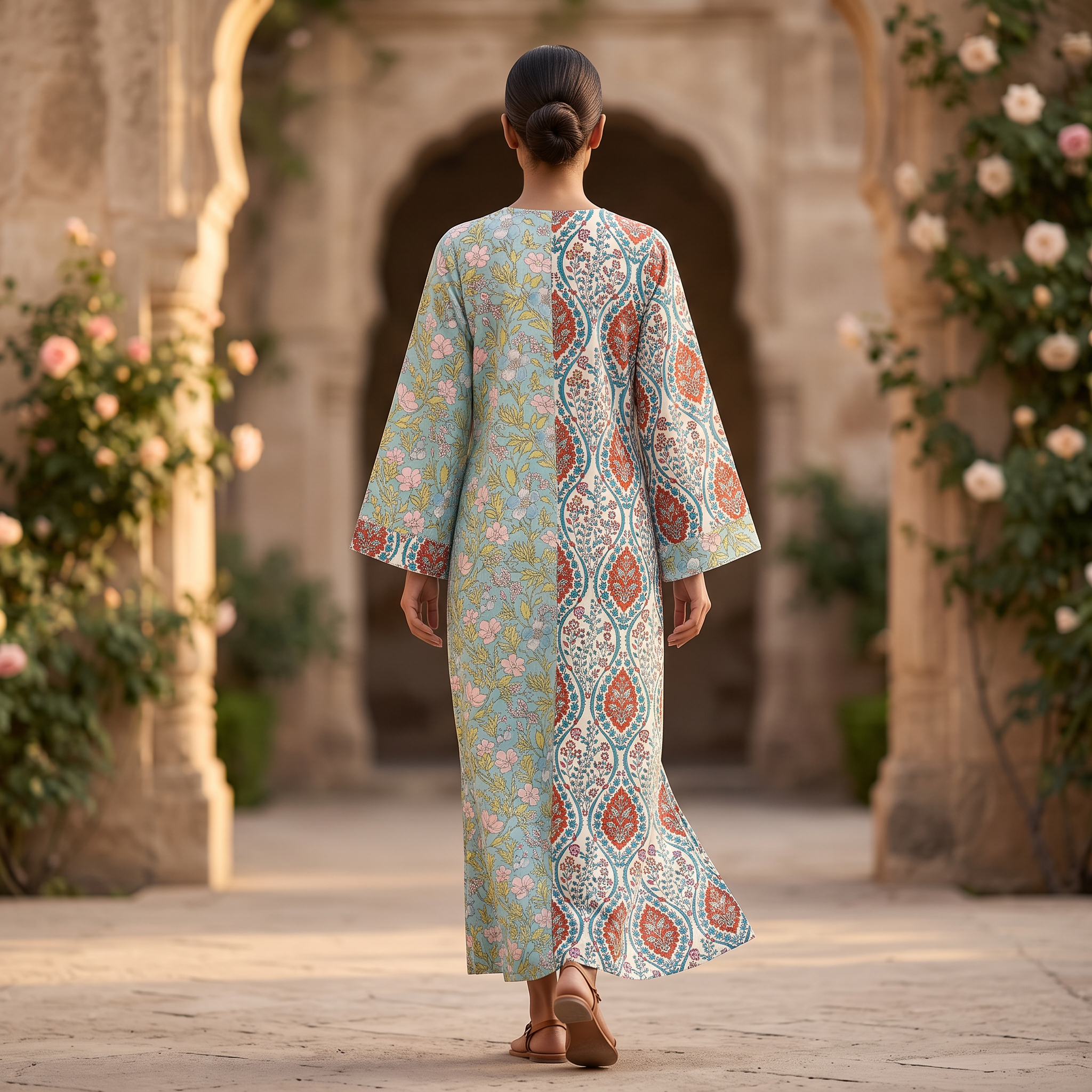 S-M Noorain  Printed Cotton Dress 54" Long Jalabiya RN 963