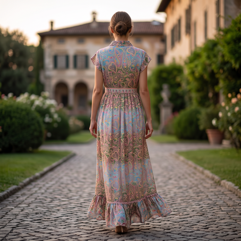 L/XL Amani Silk Printed Poly Silk Dress 57" Long Jalabiya RN 928