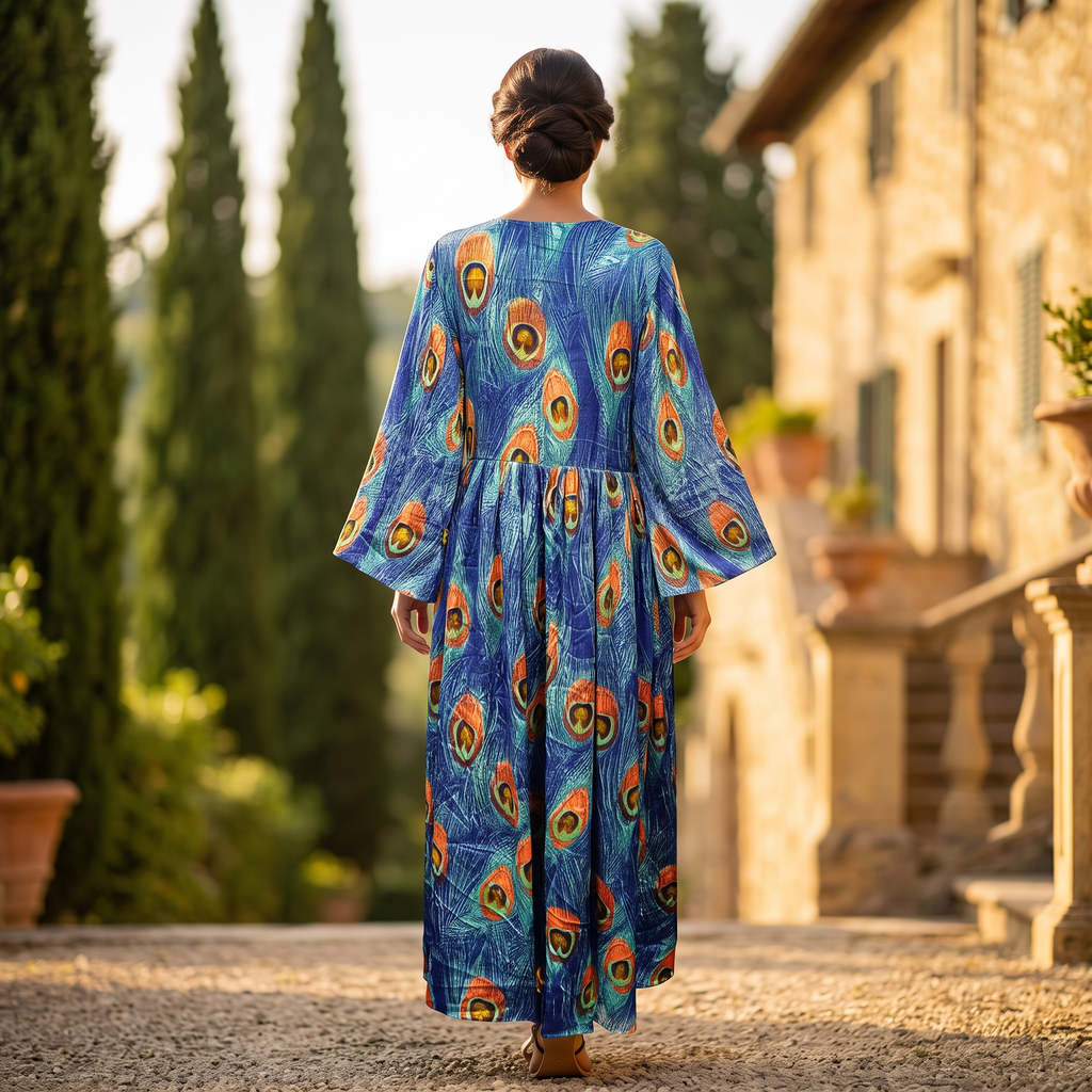 L/XL Anisa Silk Crystal Printed Cotton Dress 57" Long Jalabiya RN 941