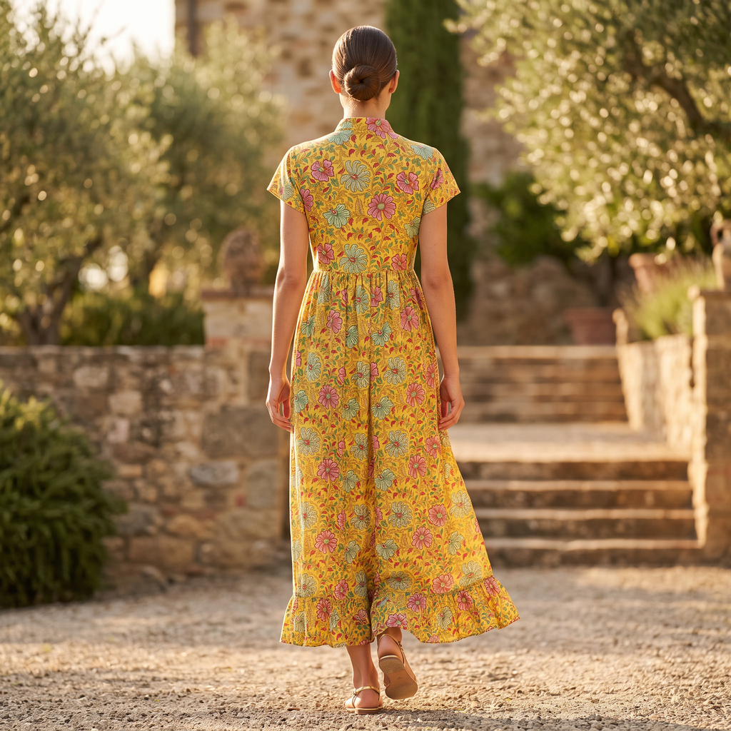 L/XL Amani Silk Crystal Printed  Dress 57" Long Jalabiya RN 955