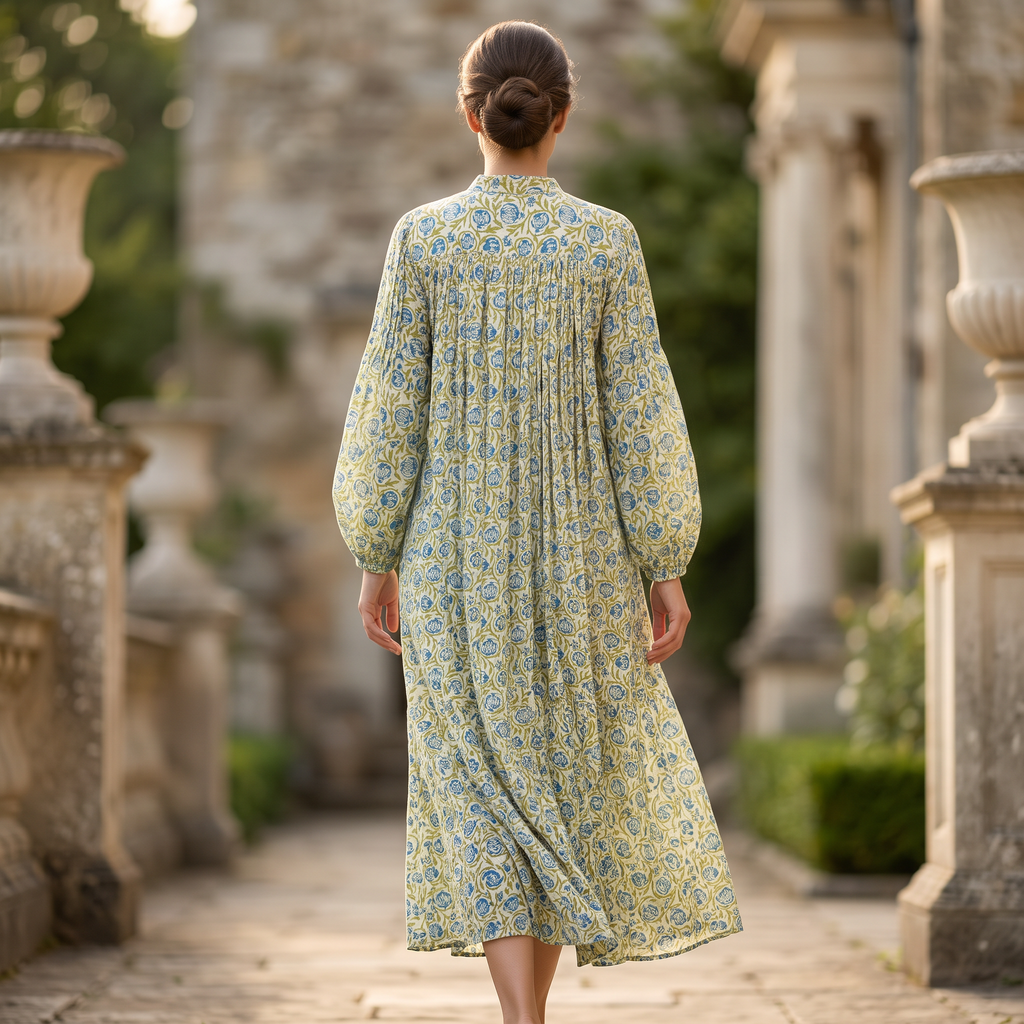 S/M  ZAHRA Printed Cotton Dress 57" Long Jalabiya RN 926