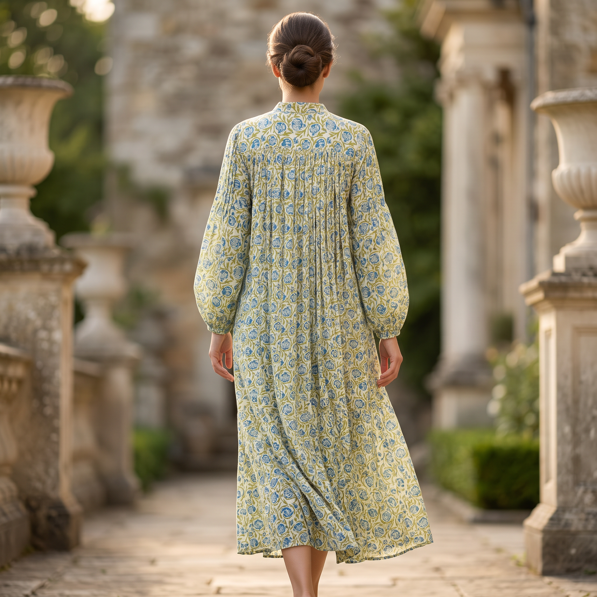 S/M  ZAHRA Printed Cotton Dress 57" Long Jalabiya RN 926