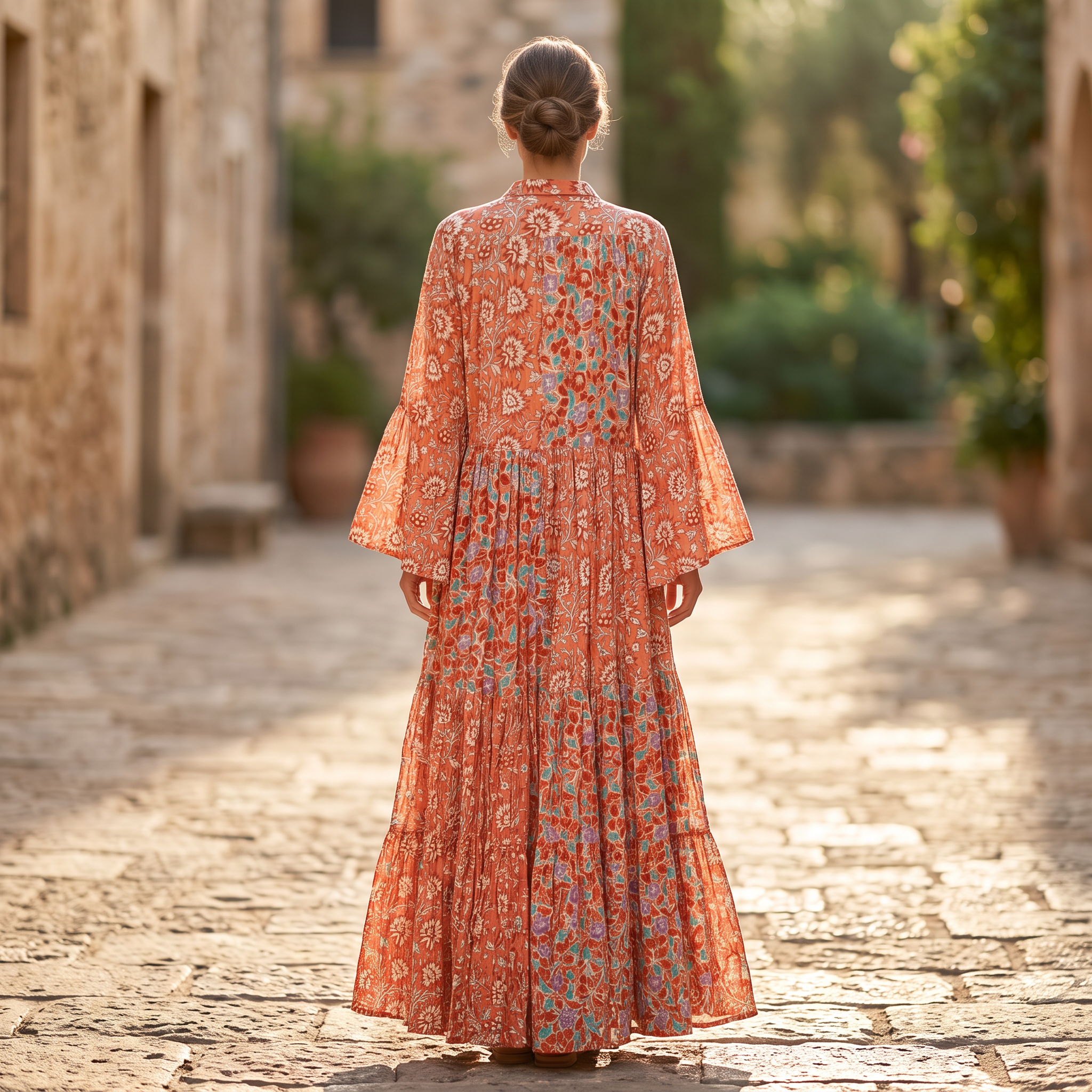 S-M Fatim Printed Cotton Dress 57" Long Jalabiya RN 925