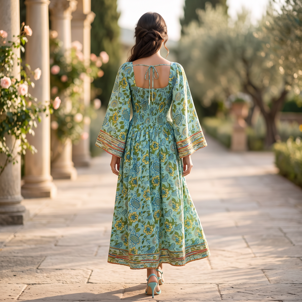 L-XL Elzina Printed Cotton Dress 57" Long Jalabiya (Copy) RN 966
