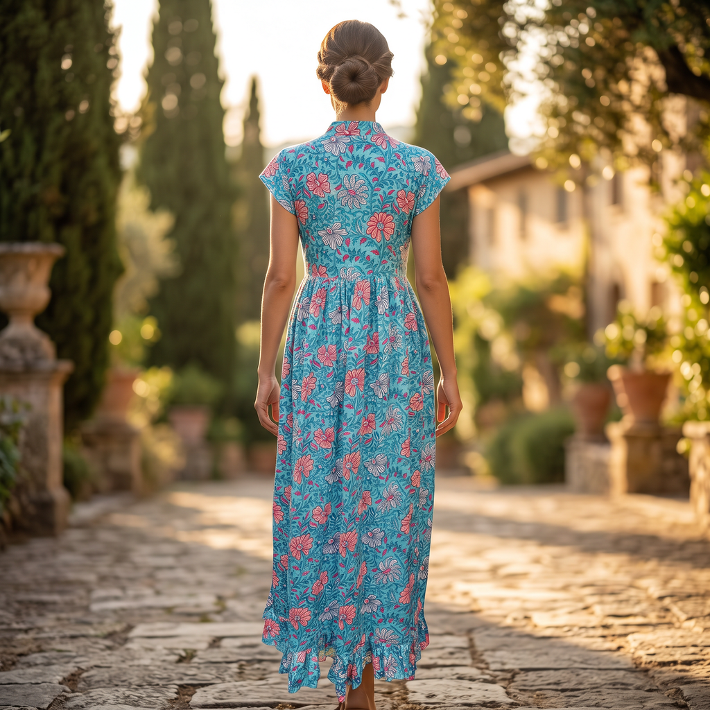 L/XL Amani Silk Crystal Printed  Dress 57" Long Jalabiya RN 946