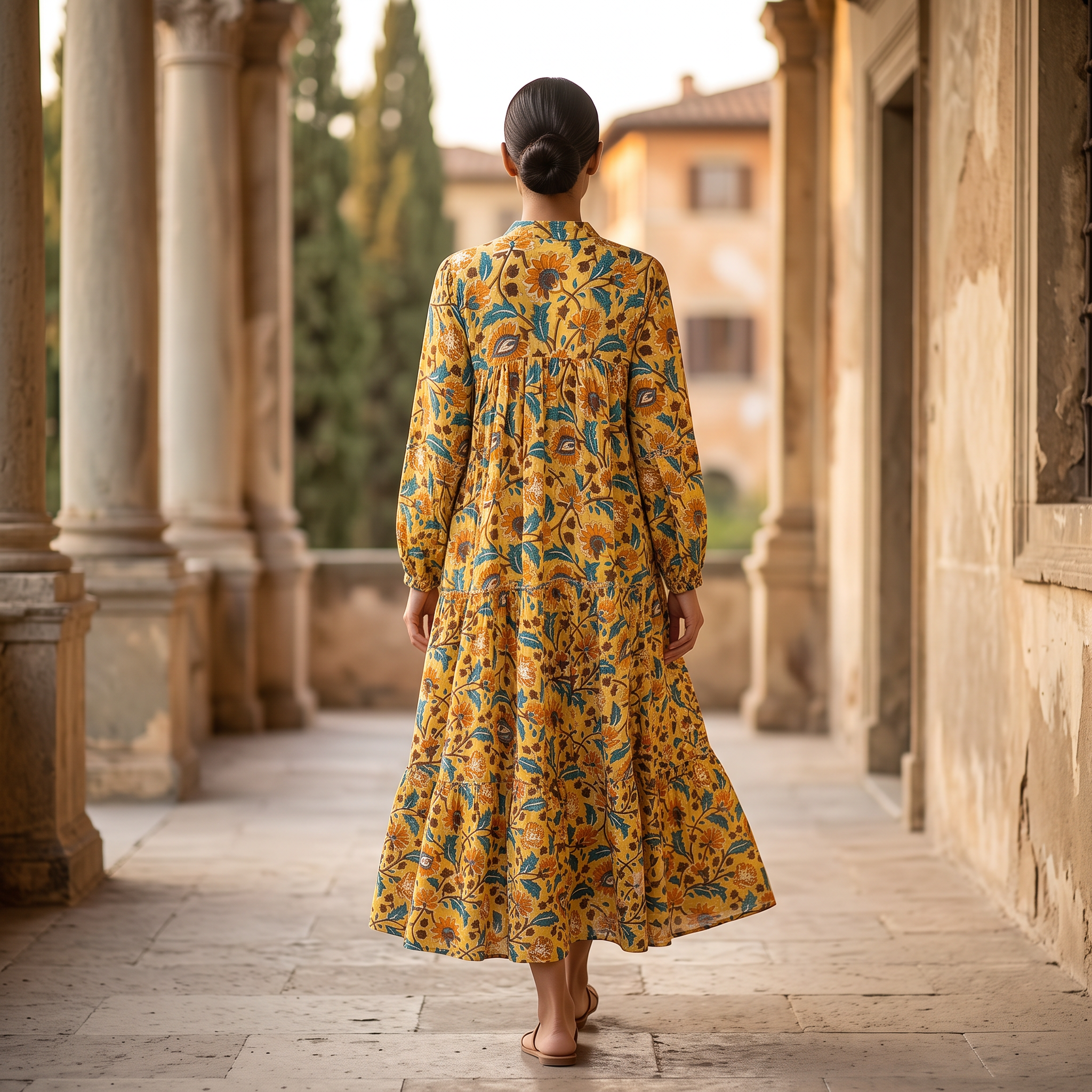 XS/S ZIYA Printed Cotton Dress 57" Long Jalabiya RN 960