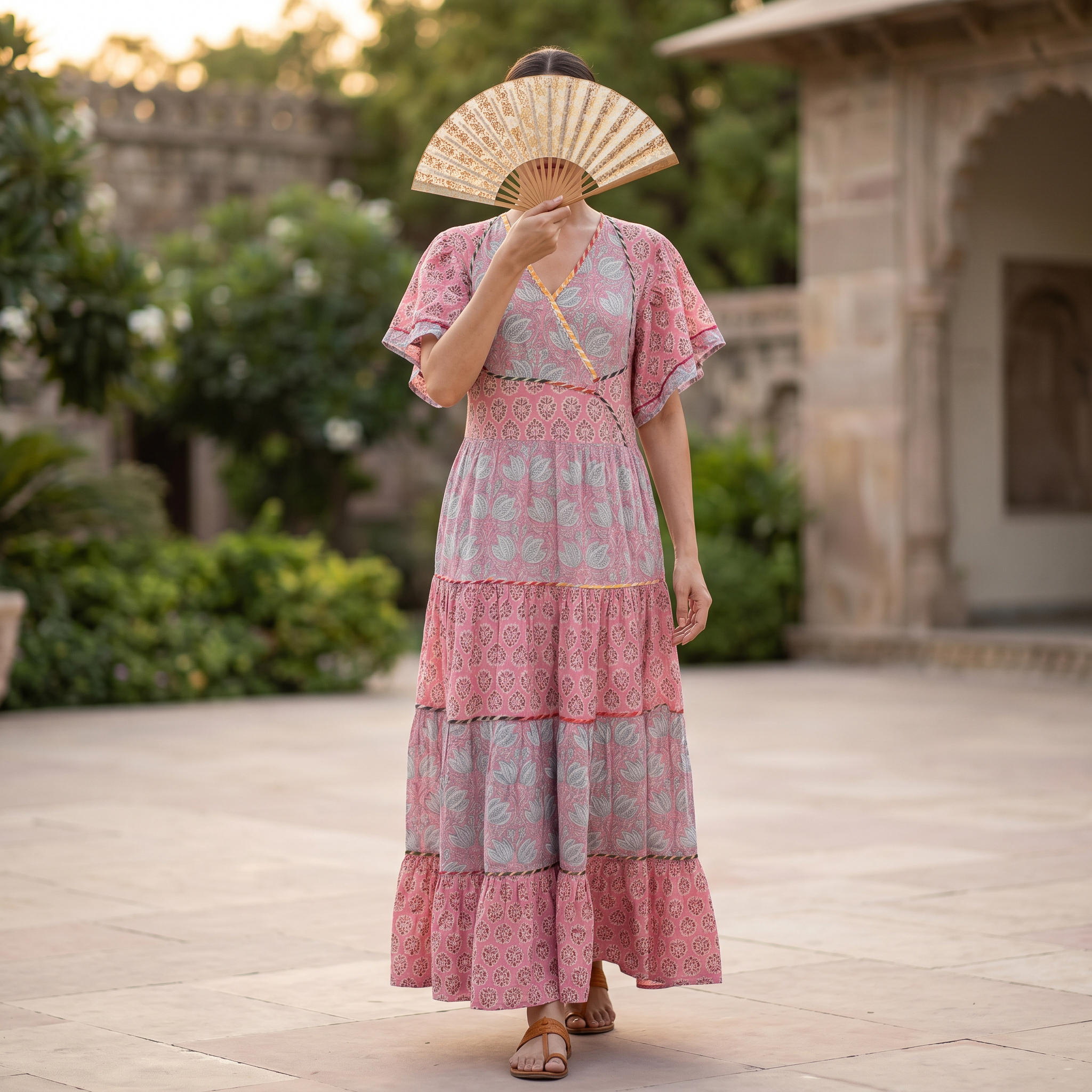 S-M Dahlia Printed Cotton Dress 57" Long Jalabiya