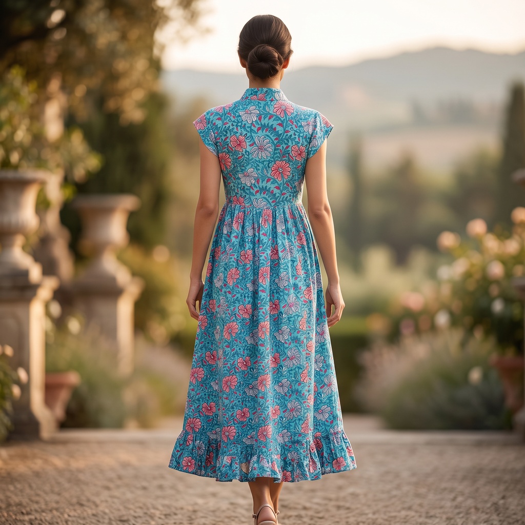 S/M Amani Silk Printed  Dress 57" Long Jalabiya RN 937