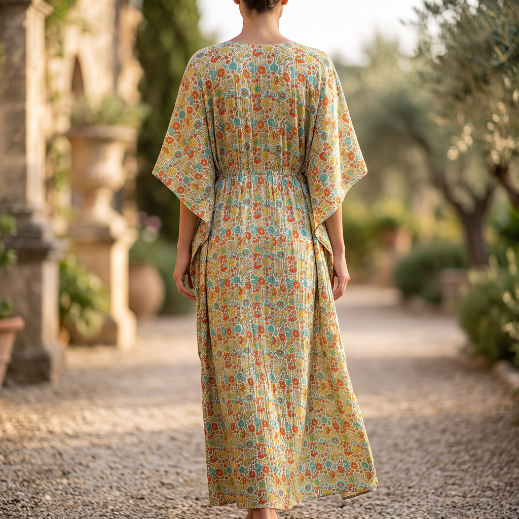 O/S Frasha  Silk Crystal Printed Cotton Dress 57" Long Jalabiya RN 949