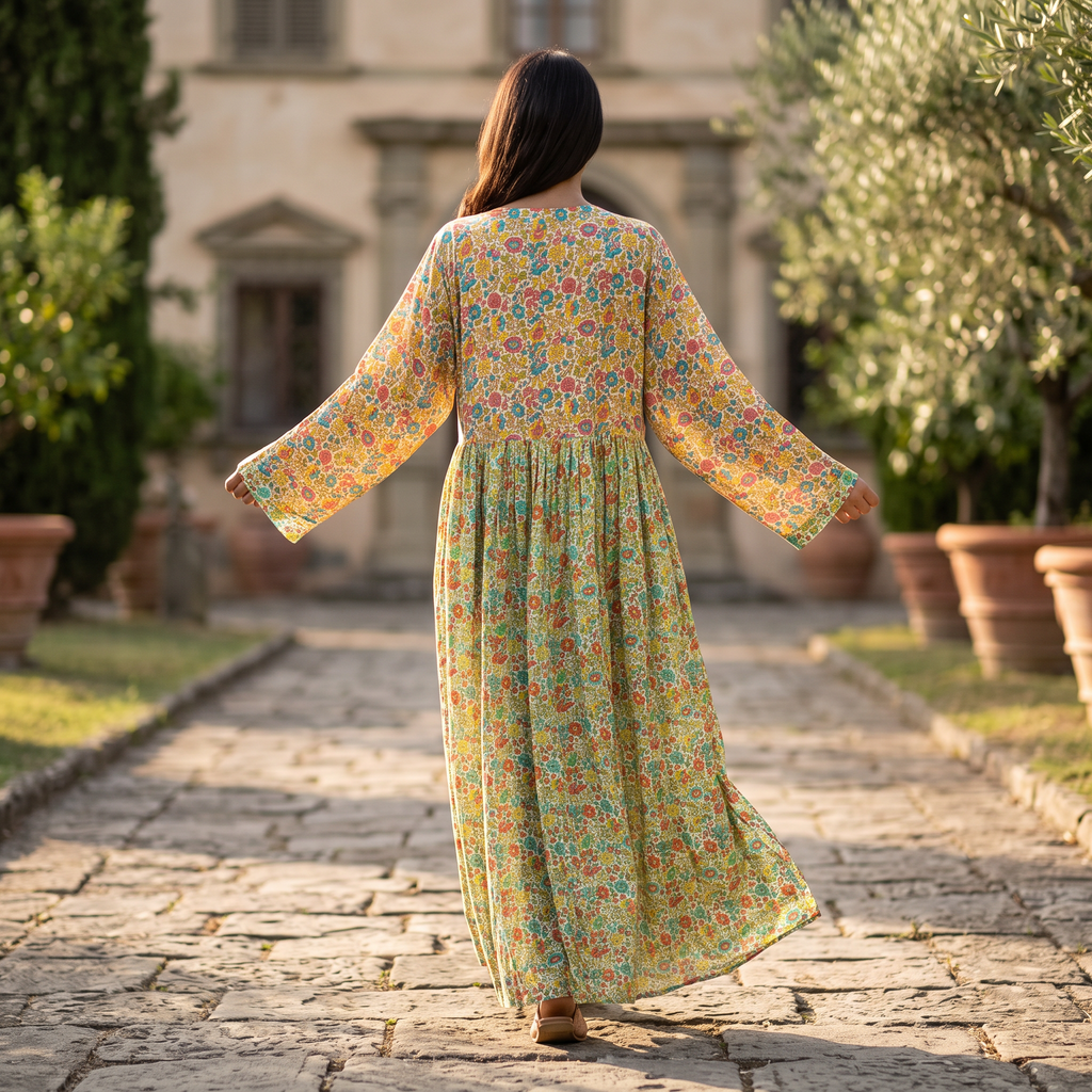LXL Suf Silk Crystal  Cotton Printed Dress 57" Long Jalabiya RN 942