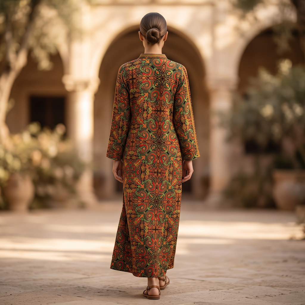 XS/S Teena Crystal Printed Cotton Dress 57" Long Jalabiya RN 933
