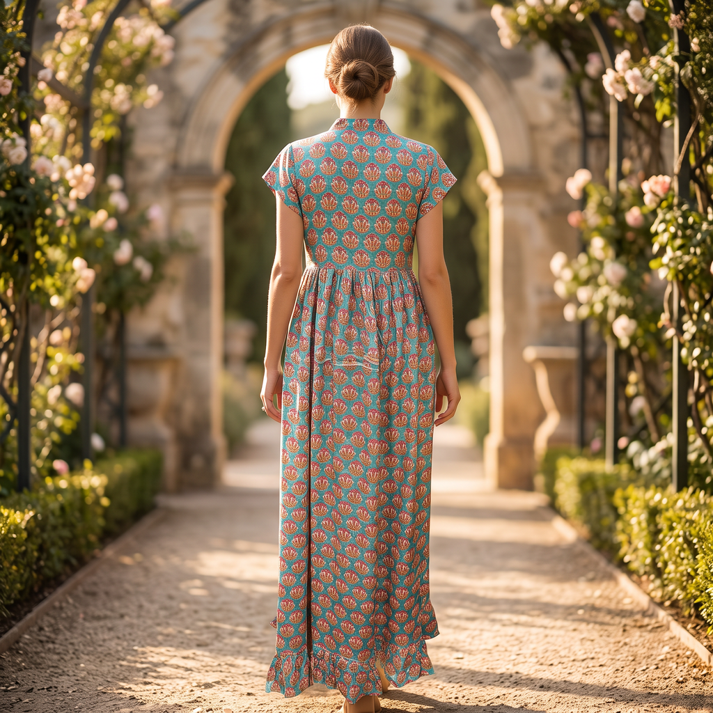 L/XL Amani Silk Printed  Dress 57" Long Jalabiya RN 939