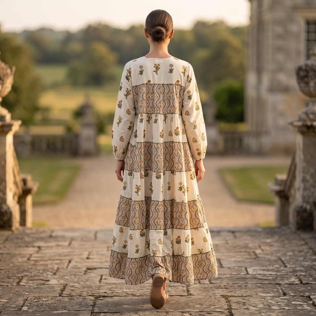 L/XL Nadia Printed Cotton Dress 54" Long Jalabiya RN 927