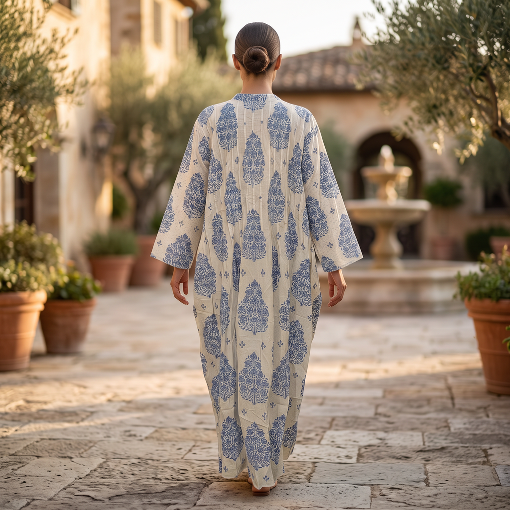 4XL-5XL Delber Crystal  Printed Cotton Dress 57" Long Jalabiya RN 931