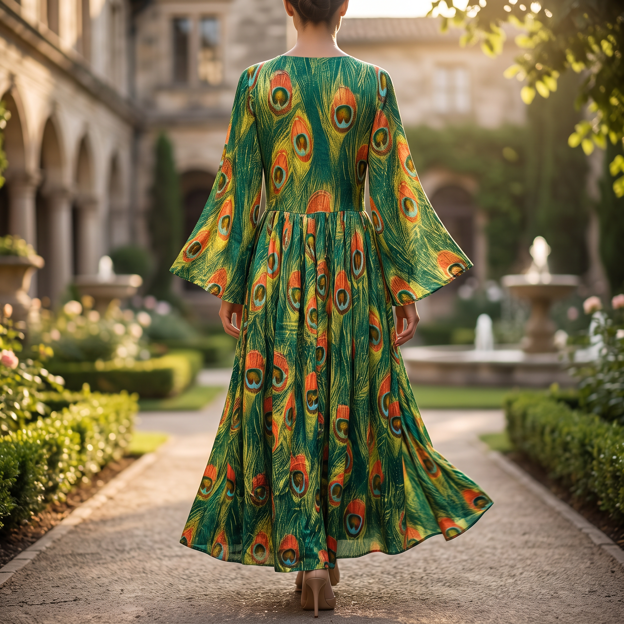 S-M Anisa  Silk Crystal Printed Cotton Dress 57" Long Jalabiya RN 945