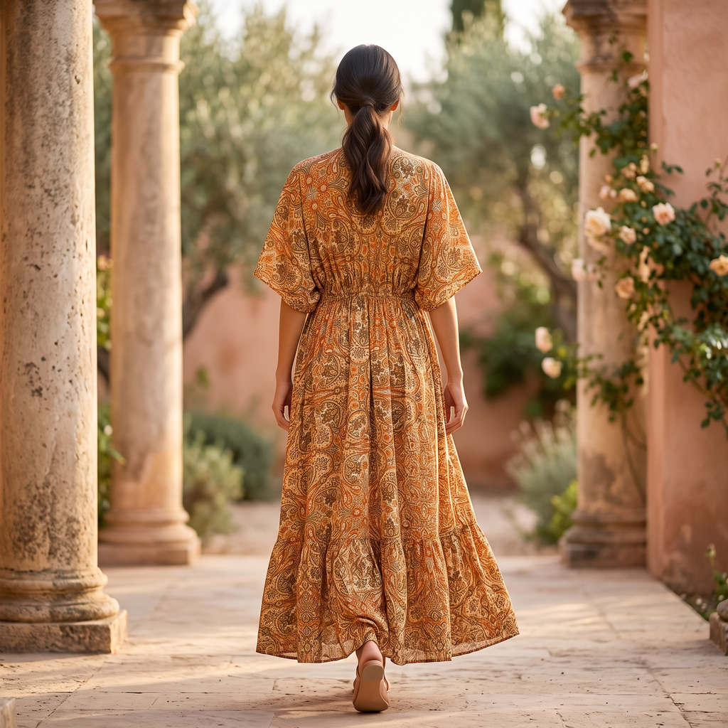 O/S Special Silk Crystal  Cotton Printed Dress 57" Long Jalabiya RN 943