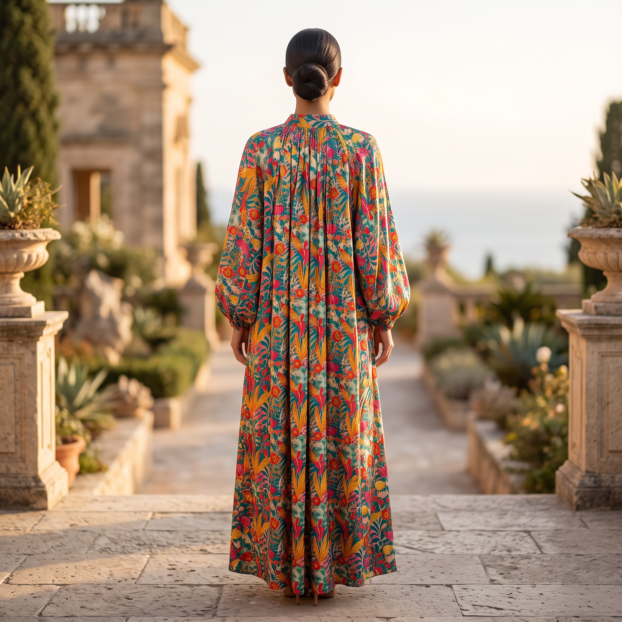 O/S Hiral  Silk Crystal  Cotton Printed Dress 57" Long Jalabiya RN 938