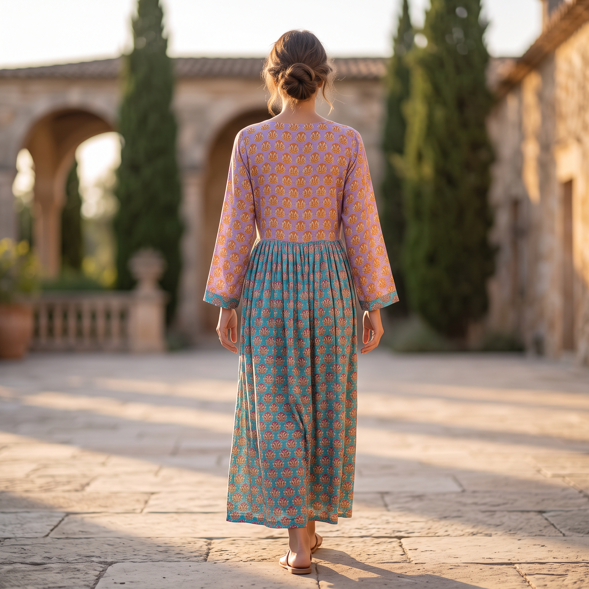 LXL Suf Silk Crystal  Cotton Printed Dress 57" Long Jalabiya RN 936