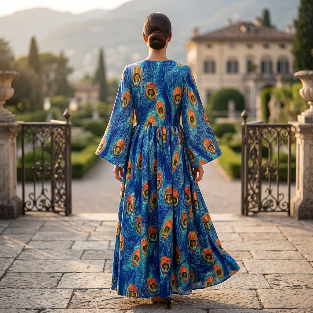 L/XL Anisa  Silk Crystal Printed Cotton Dress 57" Long Jalabiya RN 953