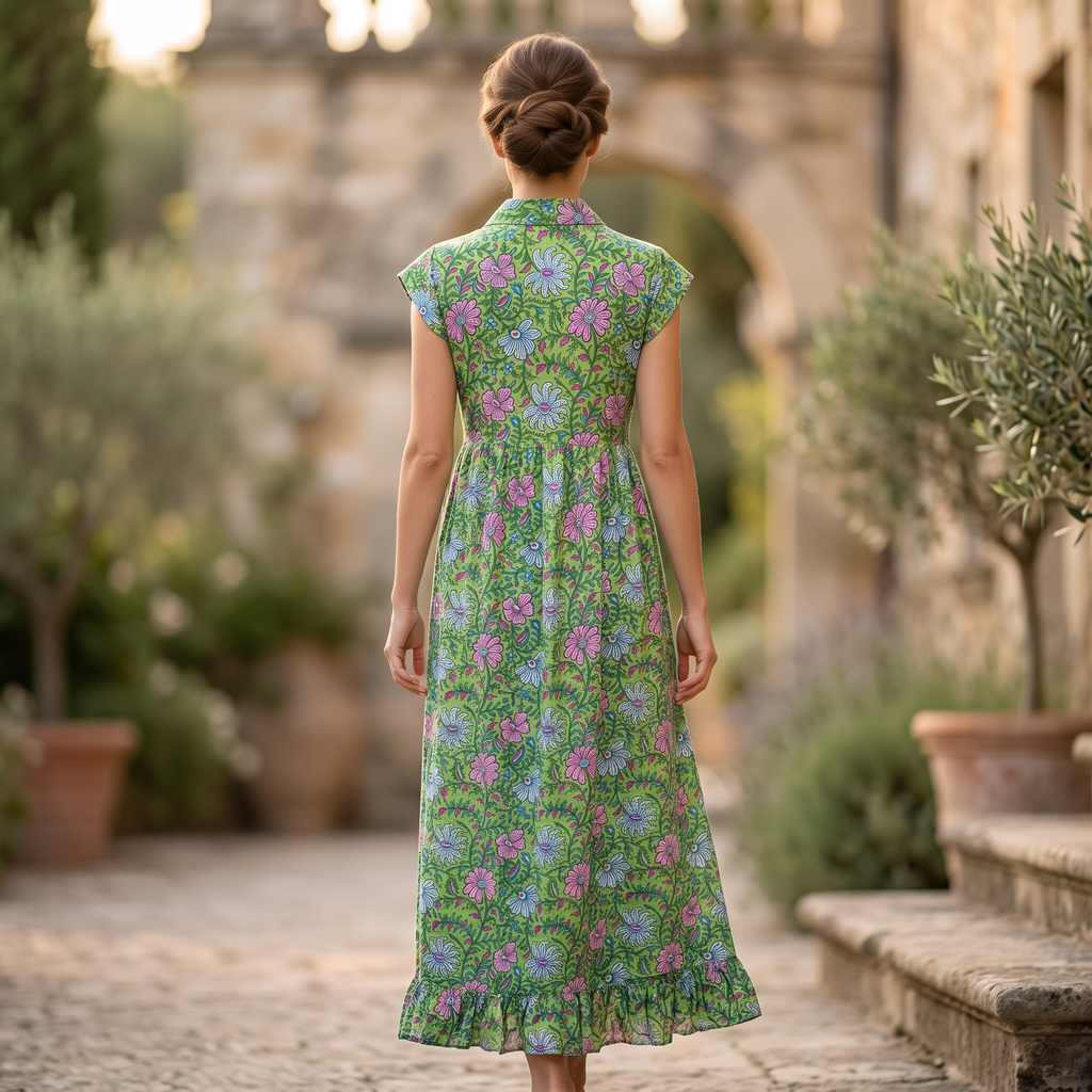 L/XL Amani Silk Printed  Dress 57" Long Jalabiya RN 940