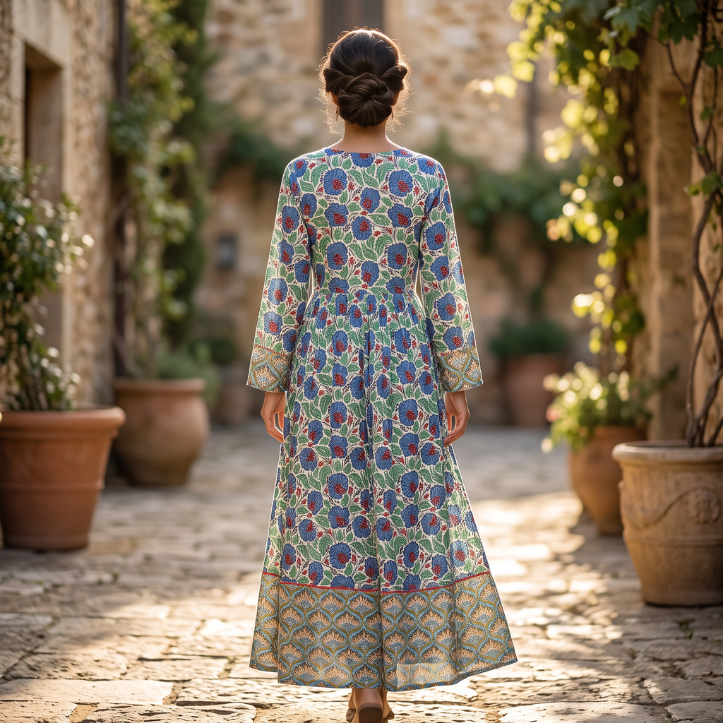 L/XL Zaria Crystal Printed Cotton Dress 54" Long Jalabiya RN 971