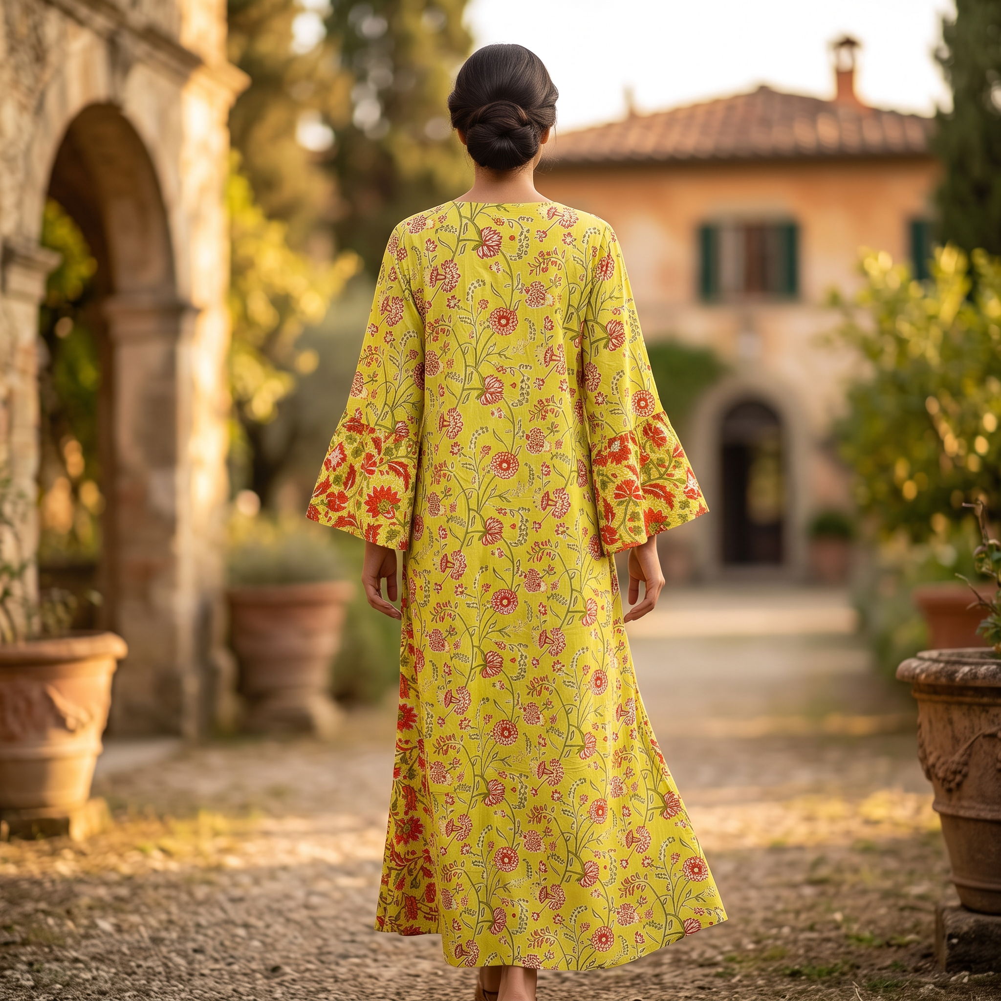 L/XL Husan Printed Cotton Dress 54" Long Jalabiya RN 972