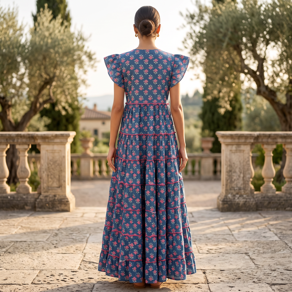 L-XL Qamar Printed Cotton Dress 57" Long Jalabiya RN 970
