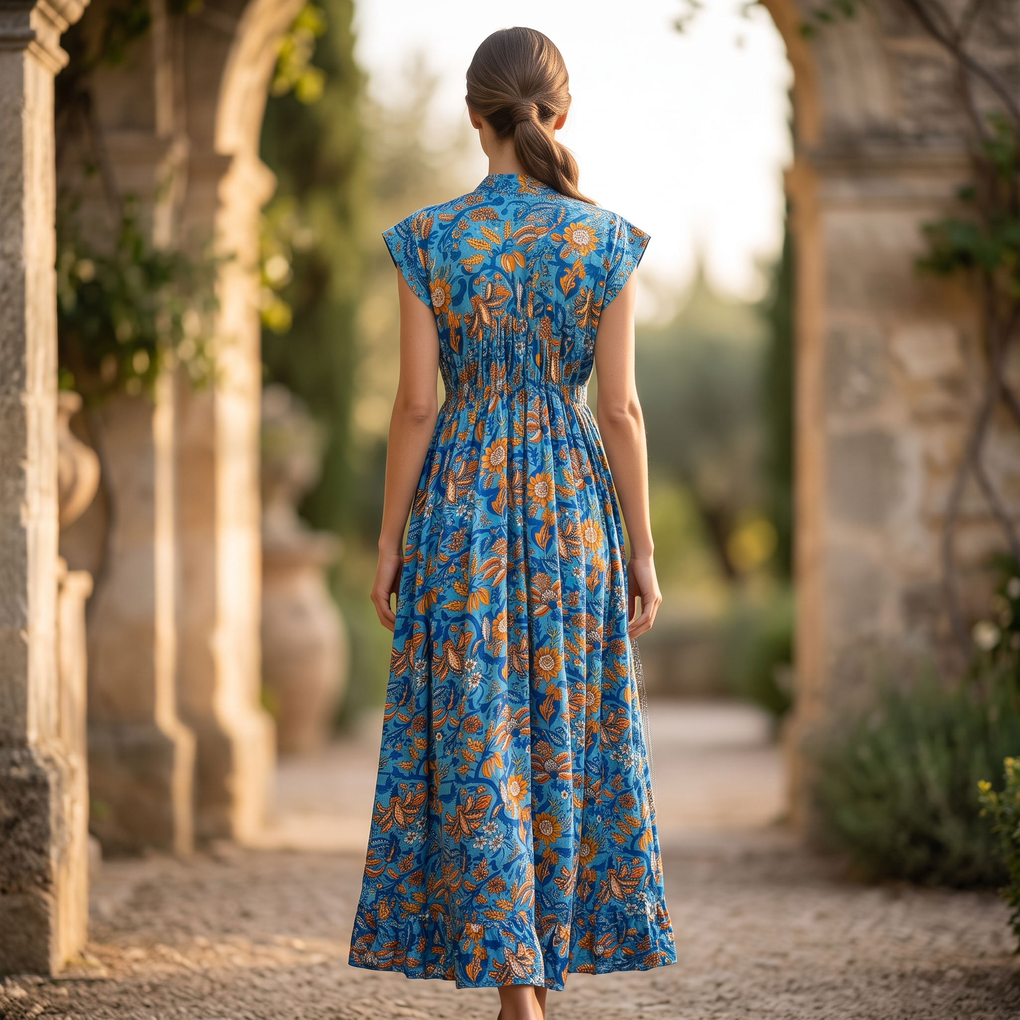 L/XL Amani Silk  Printed  Dress 57" Long Jalabiya RN 959