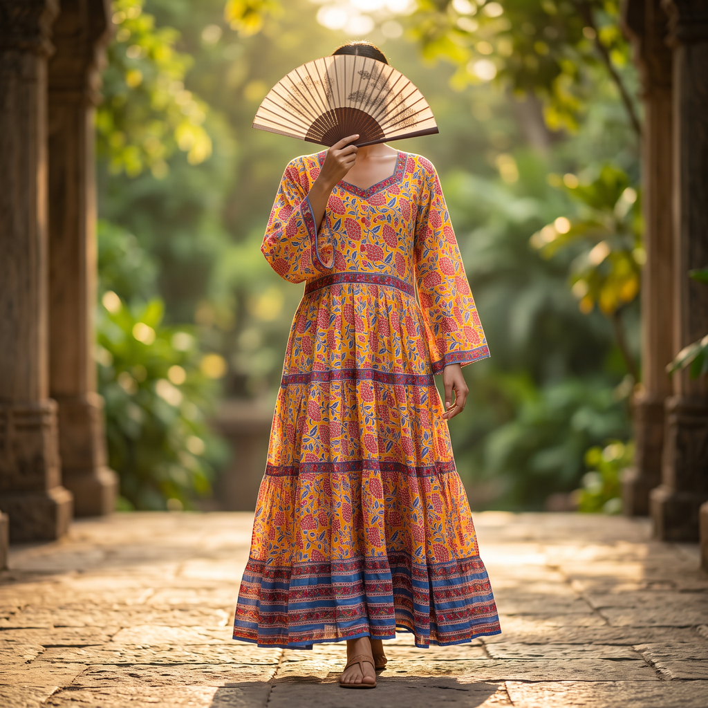 S/M Huda  Printed Cotton Dress 57" Long Jalabiya TNY 762