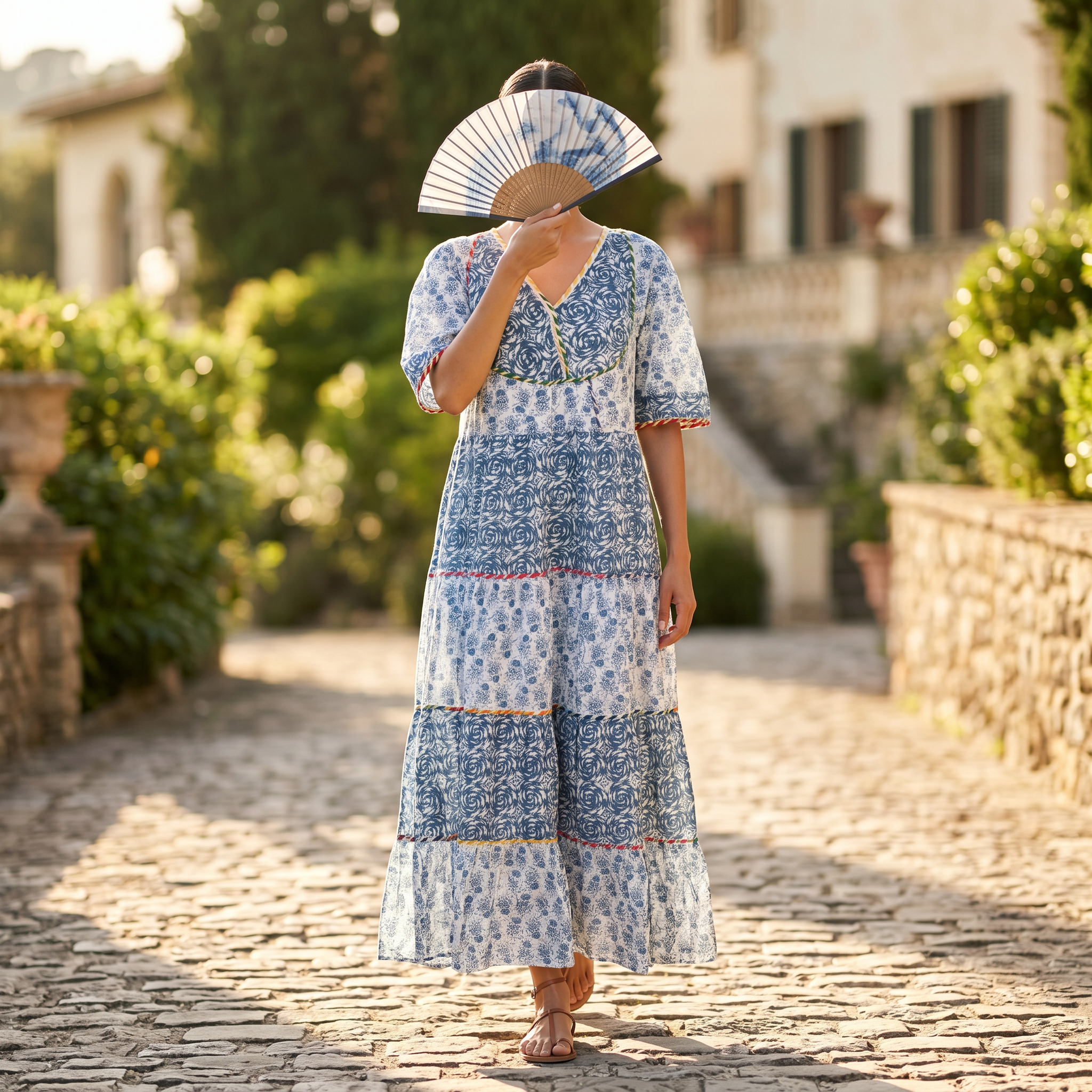 L-XL Dahlia Printed Cotton Dress 57" Long Jalabiya TN 294