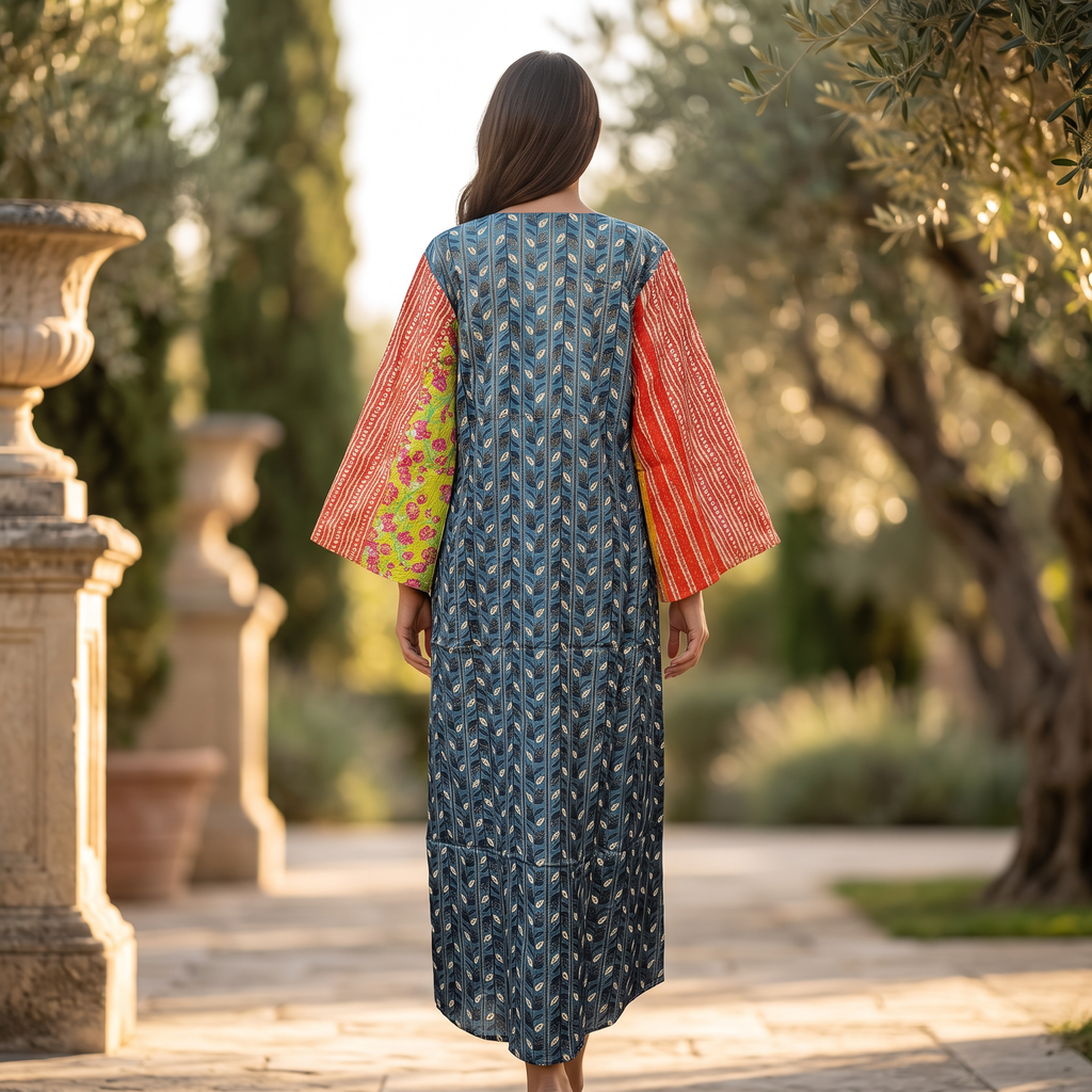 L-XL Malaysia Printed Cotton Dress 57" Long Jalabiya RN901