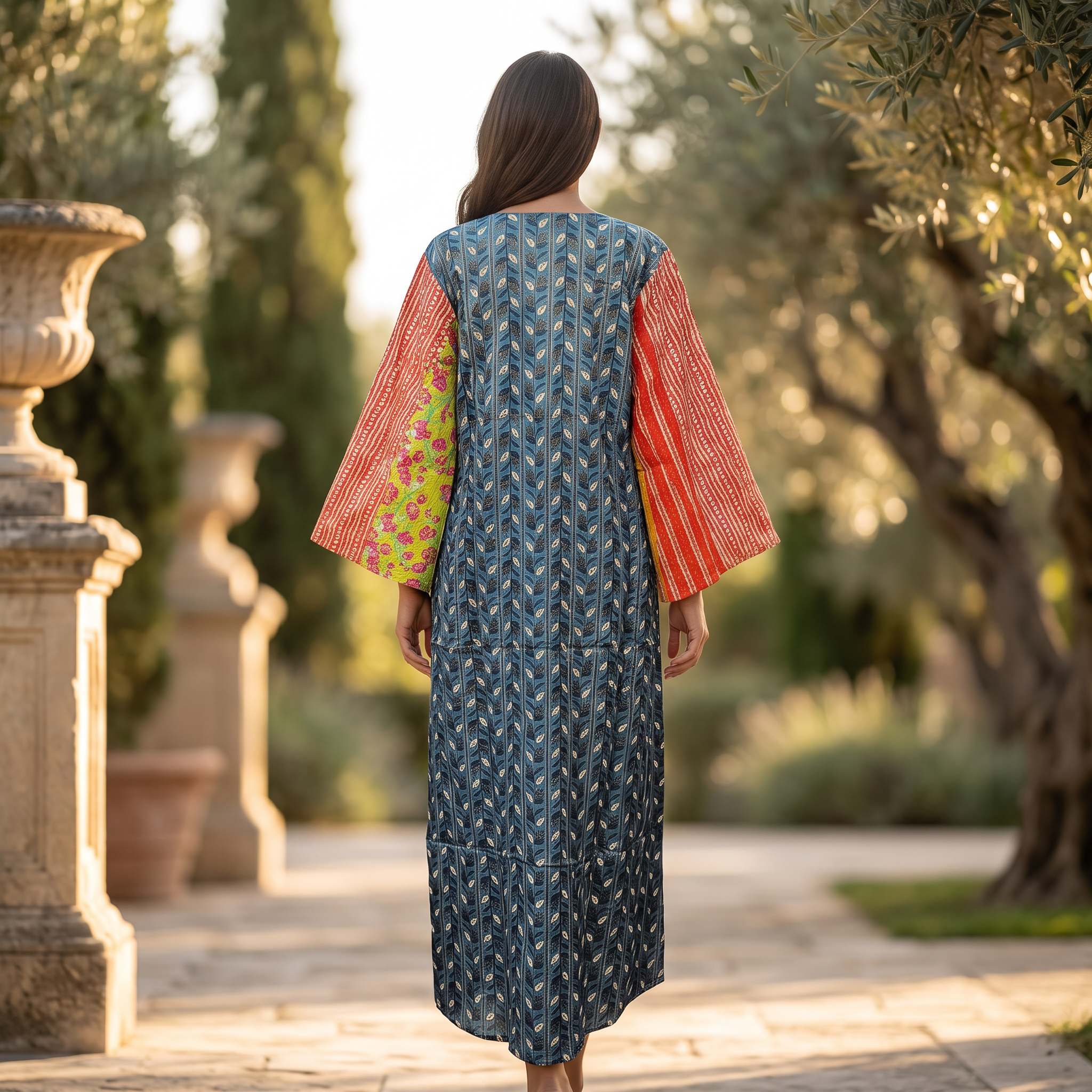 L-XL Malaysia Printed Cotton Dress 57" Long Jalabiya RN901