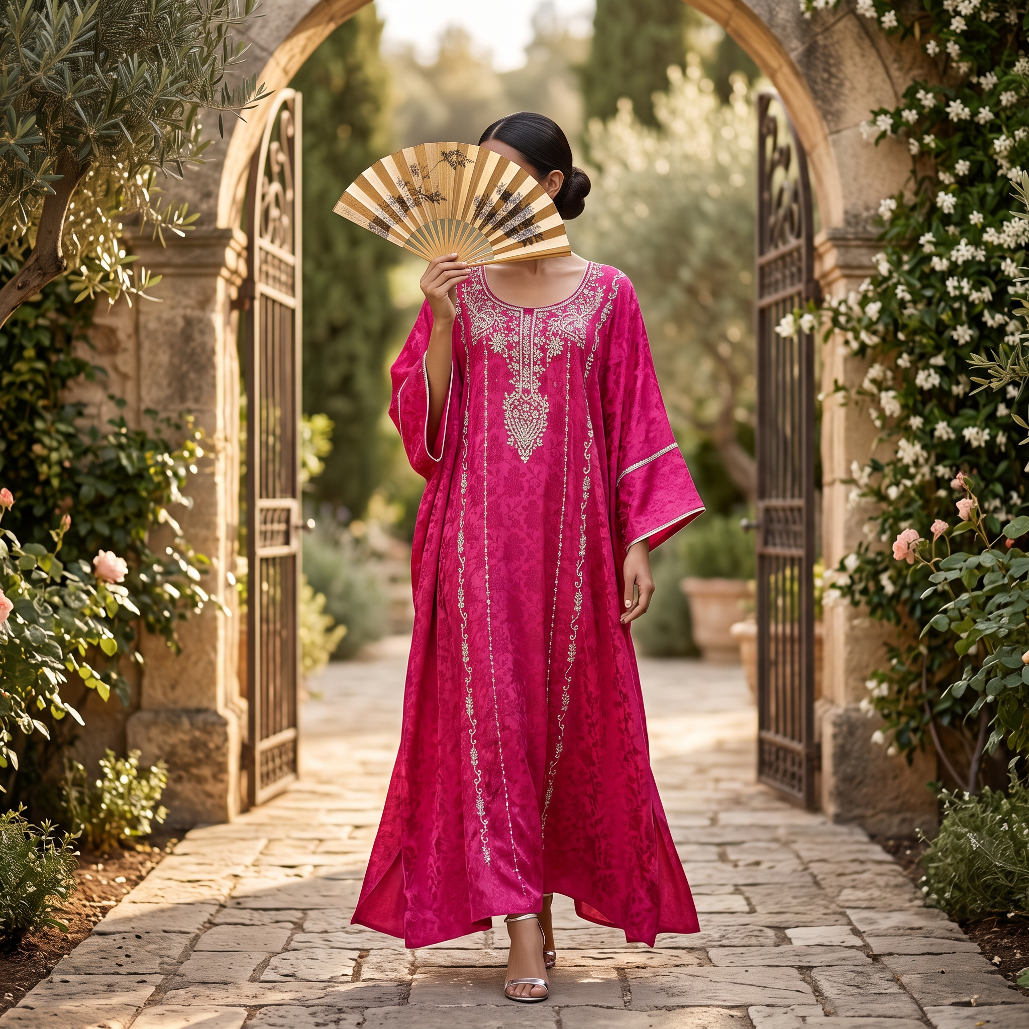 Silky Jacquard Kaftan Elegant Free-Size Luxury Abaya