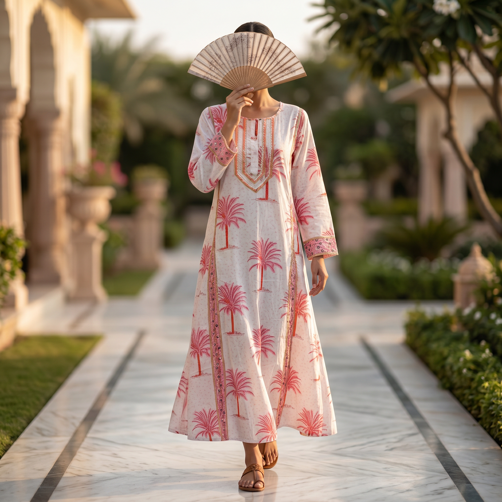 XS-S Ejlal Printed Cotton Dress 54" Long Jalabiya TN 250