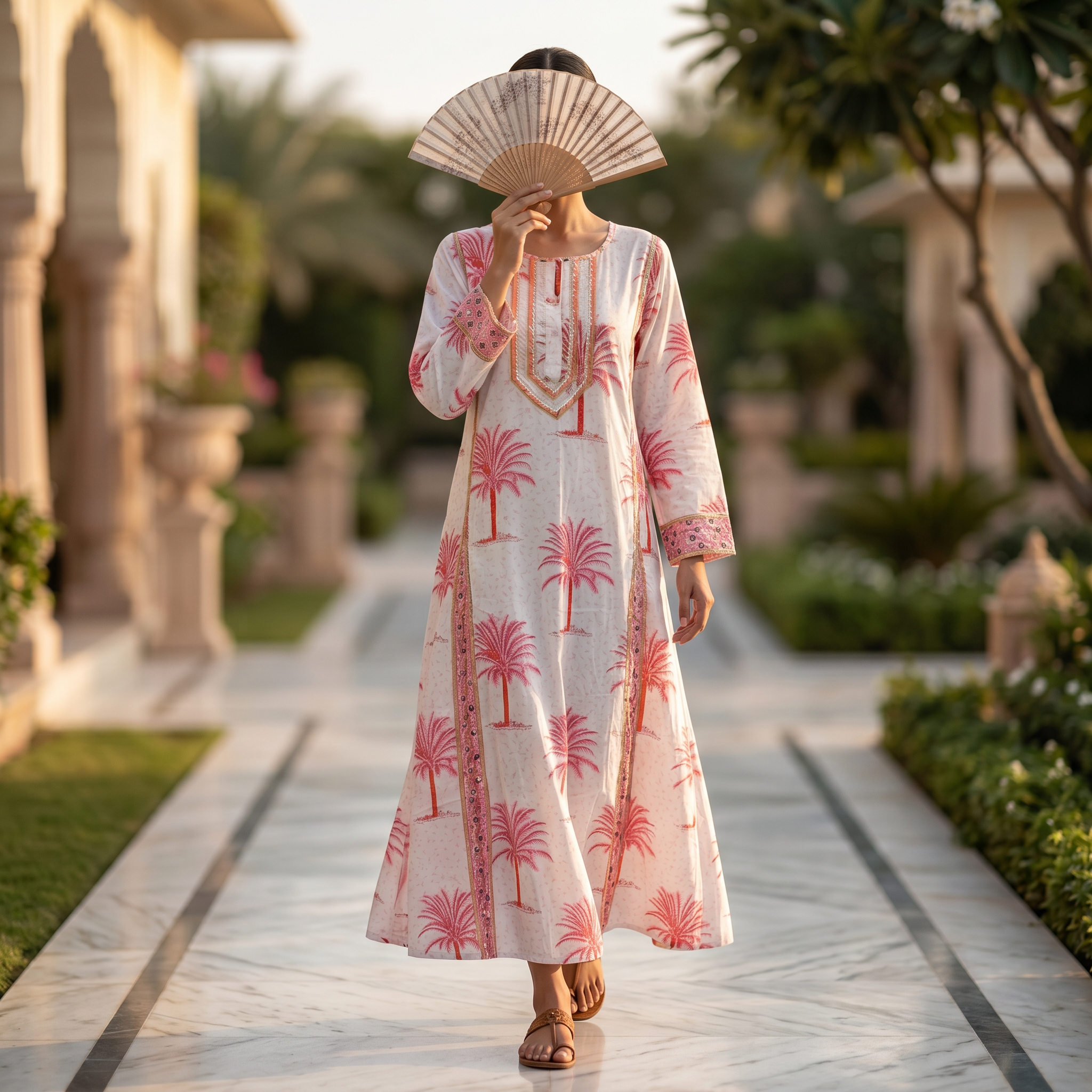 XS-S Ejlal Printed Cotton Dress 54" Long Jalabiya TN 250
