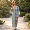 S-M Noorain  Printed Cotton Dress 54" Long Jalabiya RN 963