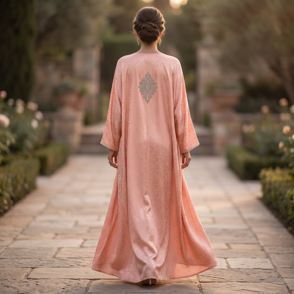Silky Jacquard Kaftan Elegant Free-Size Luxury Abaya