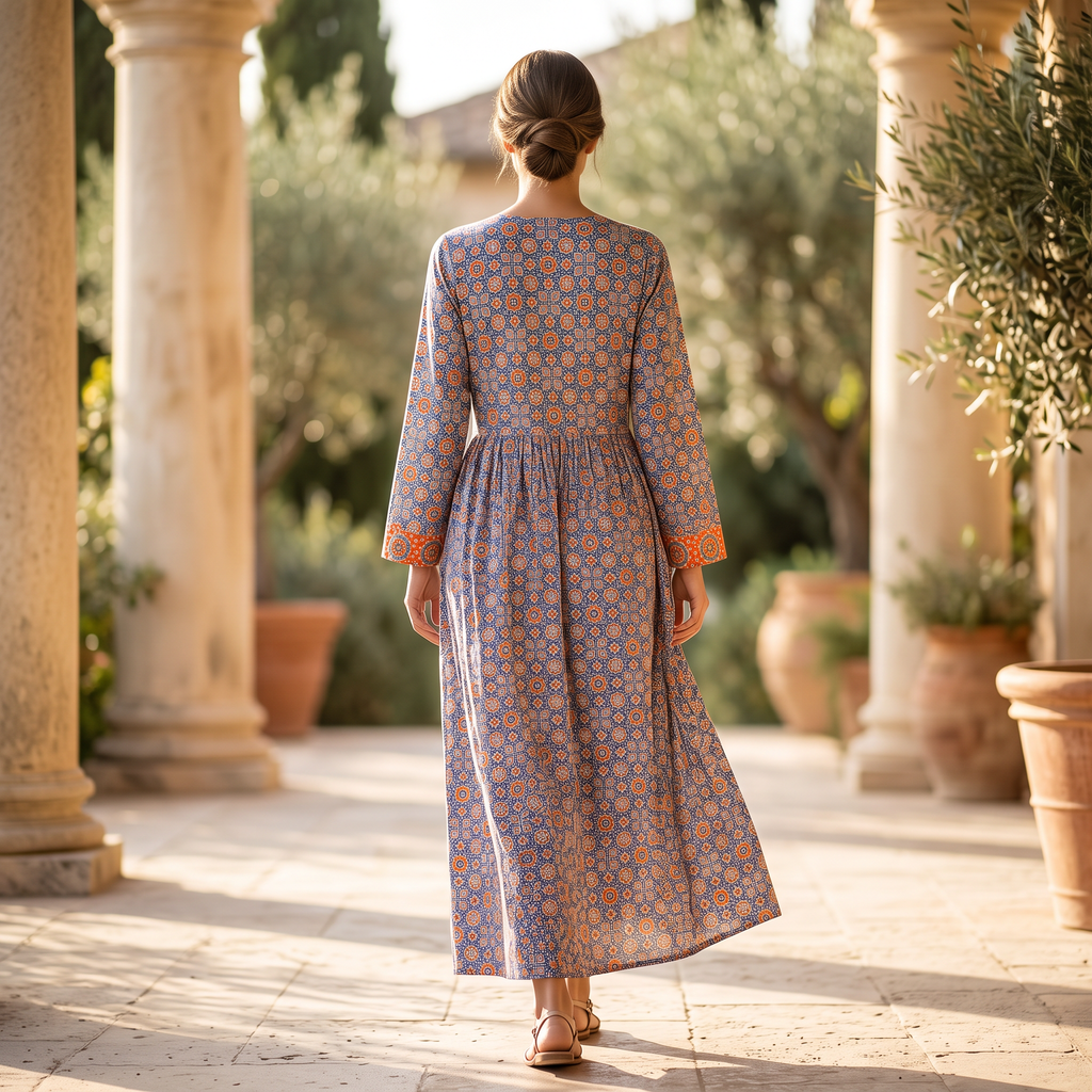 L/XL Suf Crystal Printed Cotton Dress 54" Long Jalabiya RNY 1054