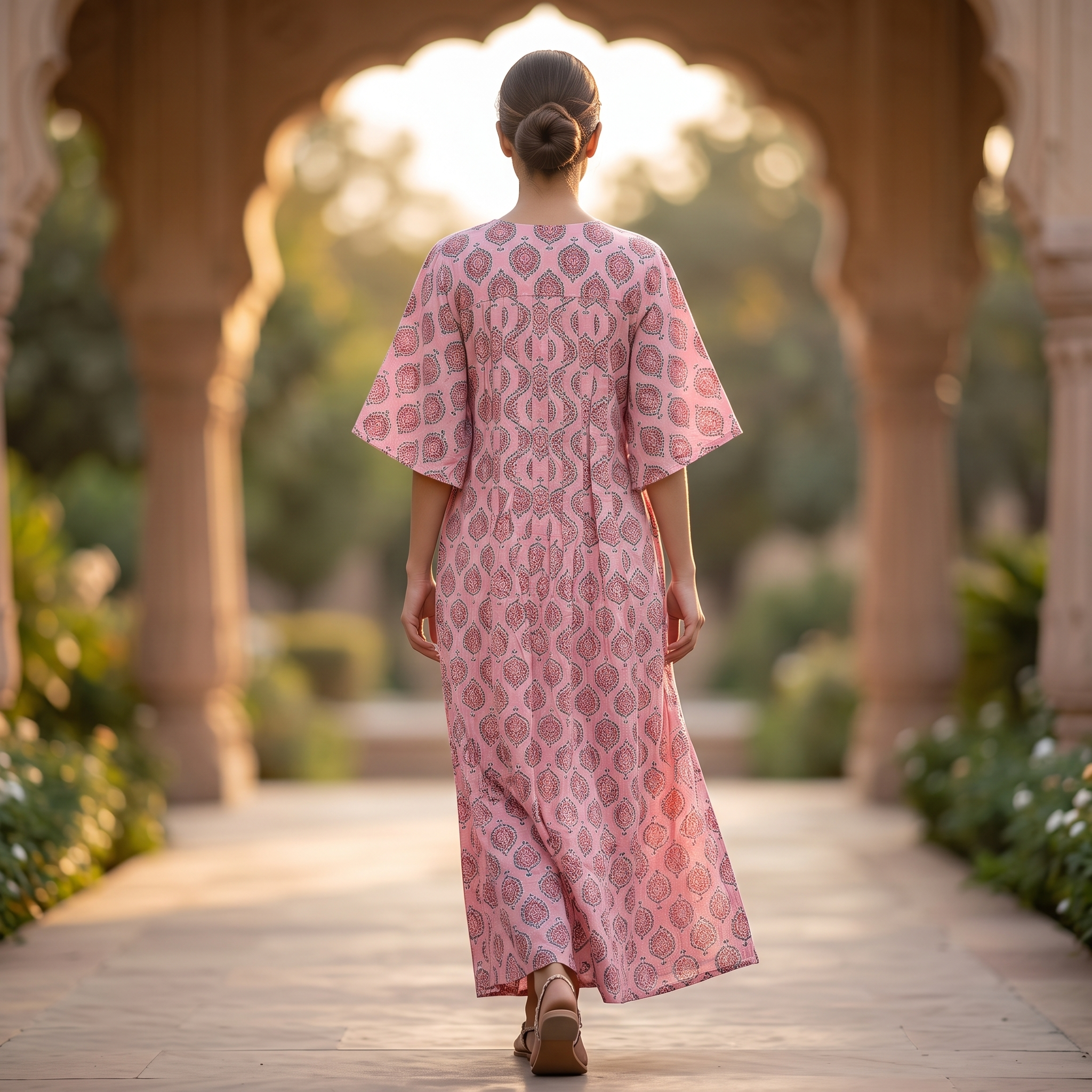 S-M Nahla Crystal Printed Cotton Dress 57" Long Jalabiya TNY 874