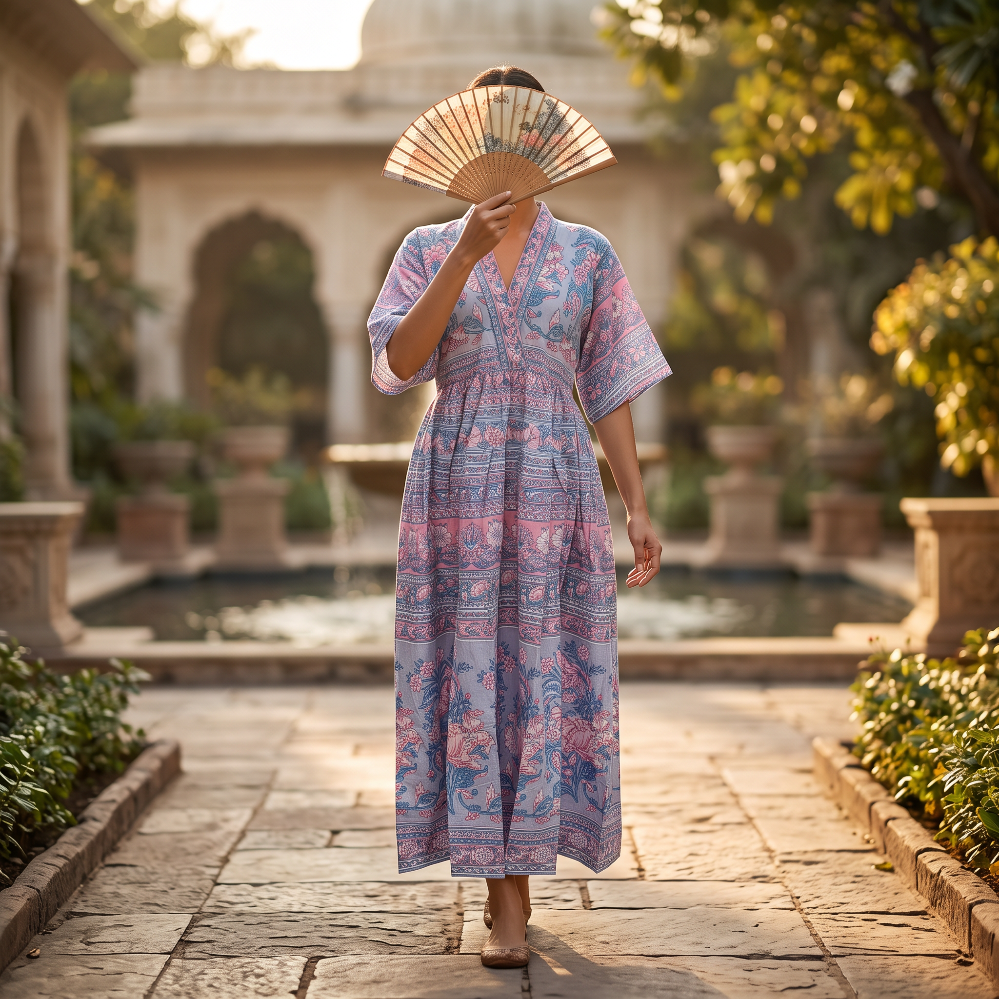S/M Ayah  Printed Cotton Dress 57" Long Jalabiya TNY 789