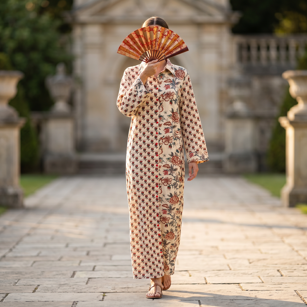 L-XL Singapore  Printed Cotton Dress 57" Long Jalabiya TN 273