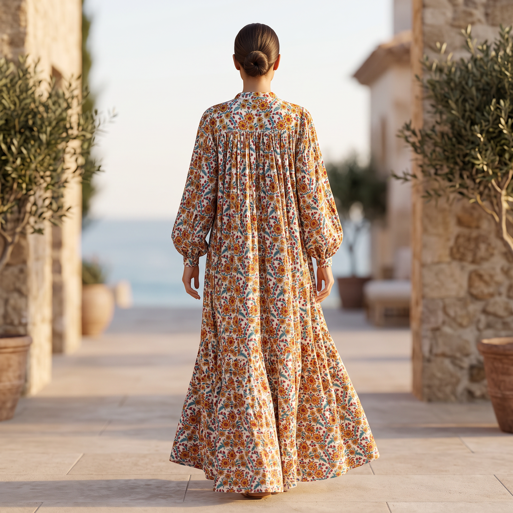 L/XL  Alfia  Multi Printed Cotton Dress 57" Long Jalabiya RNY  1061