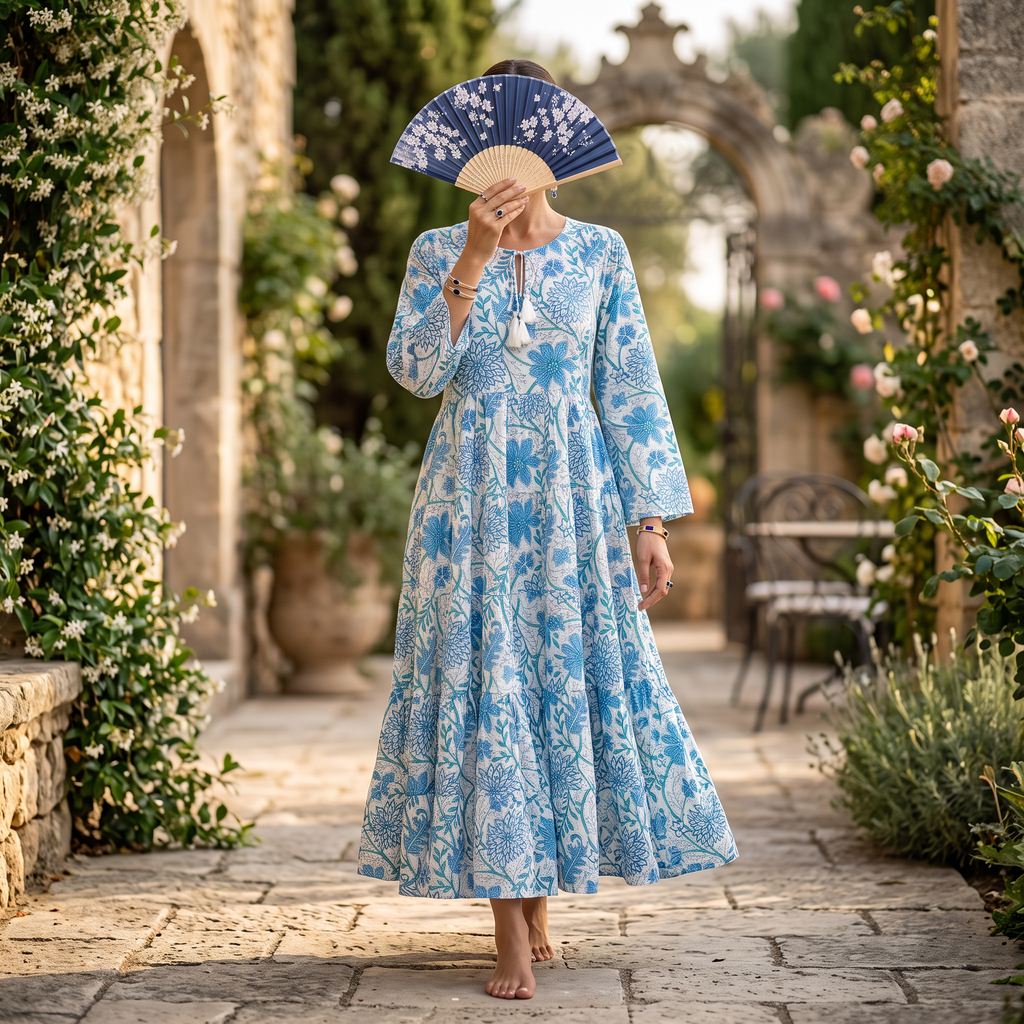 XS.S Crystal  Razia Cotton Printed Dress 54" Long Jalabiya RNY 1042